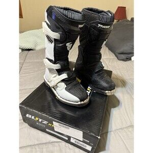 Thor Blitz XP Riding Boots Youth Size 1 white black EUC